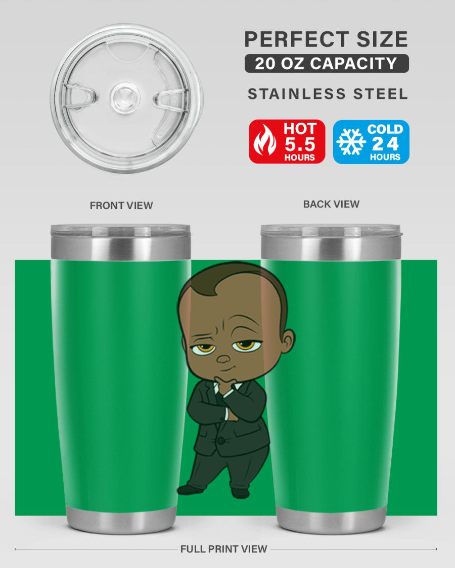 Black boy 9# tumbler in stainless steel with a sleek design, perfect for hot and cold beverages.