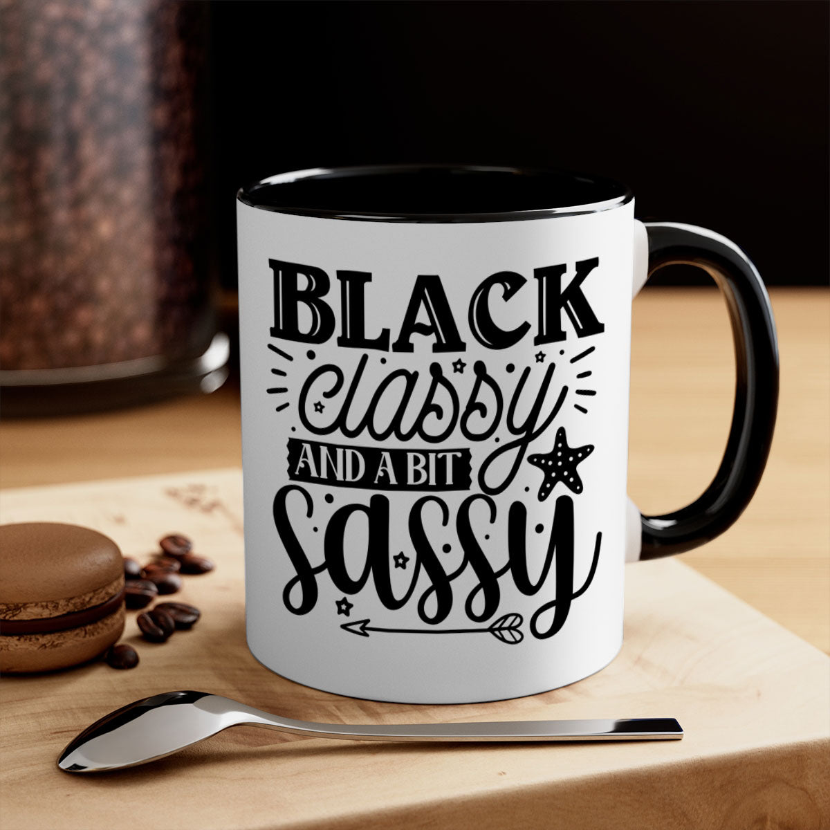 Black classy and a bit sassy Style 61# Mug with a glossy finish, featuring a colored handle and interior, available in multiple colors.