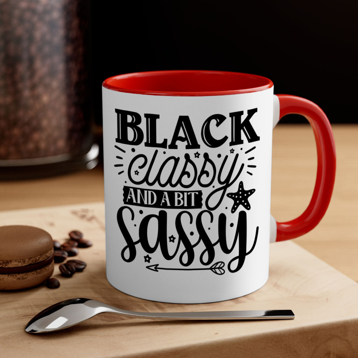 Black classy and a bit sassy Style 61# Mug with a glossy finish, featuring a colored handle and interior, available in multiple colors.