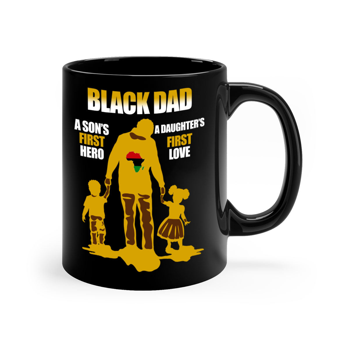 Black dad 212# mug with colorful handle and glossy finish, available in multiple colors and sizes.