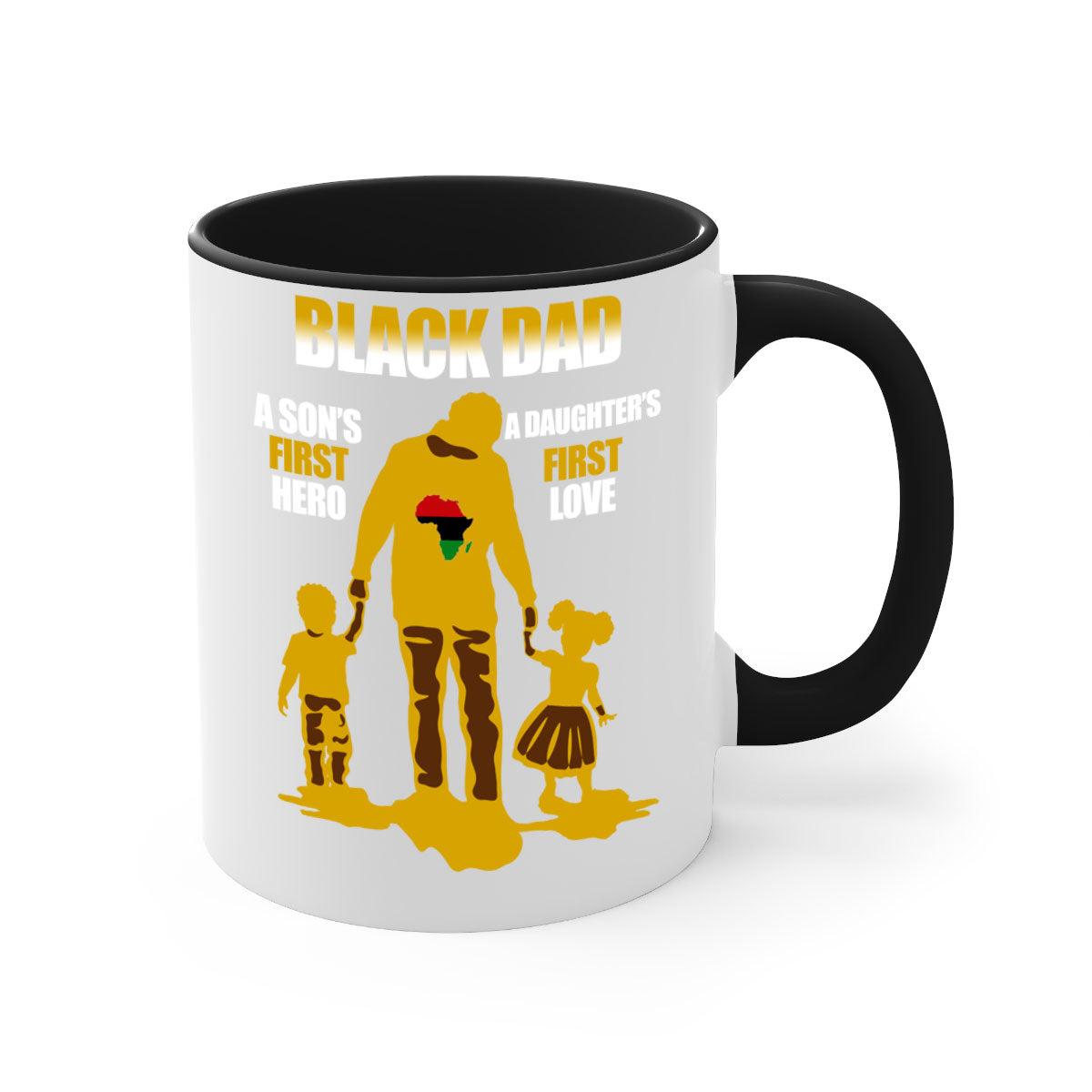 Black dad 212# mug with colorful handle and glossy finish, available in multiple colors and sizes.