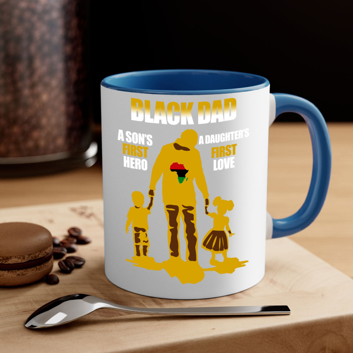 Black dad 212# mug with colorful handle and glossy finish, available in multiple colors and sizes.