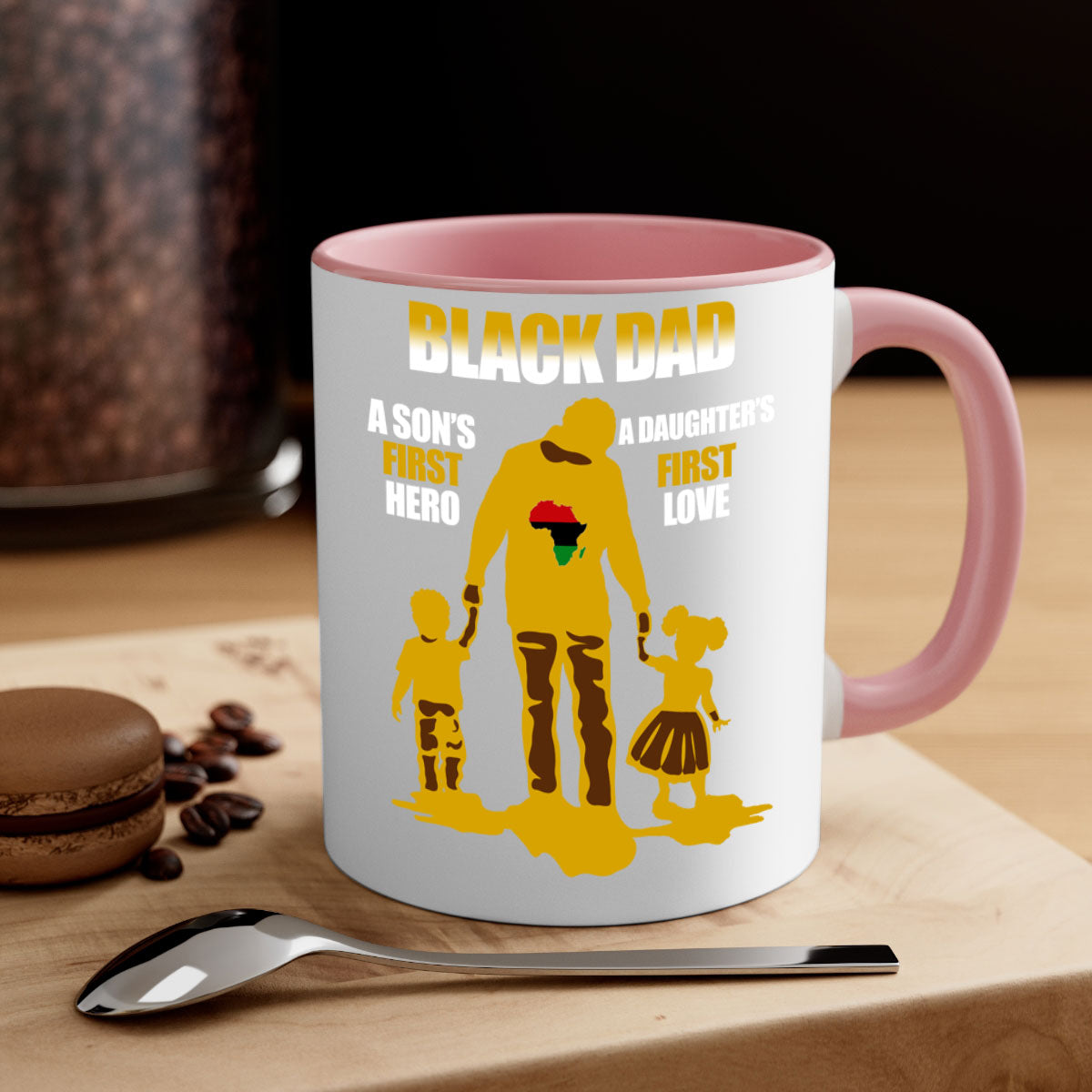 Black dad 212# mug with colorful handle and glossy finish, available in multiple colors and sizes.