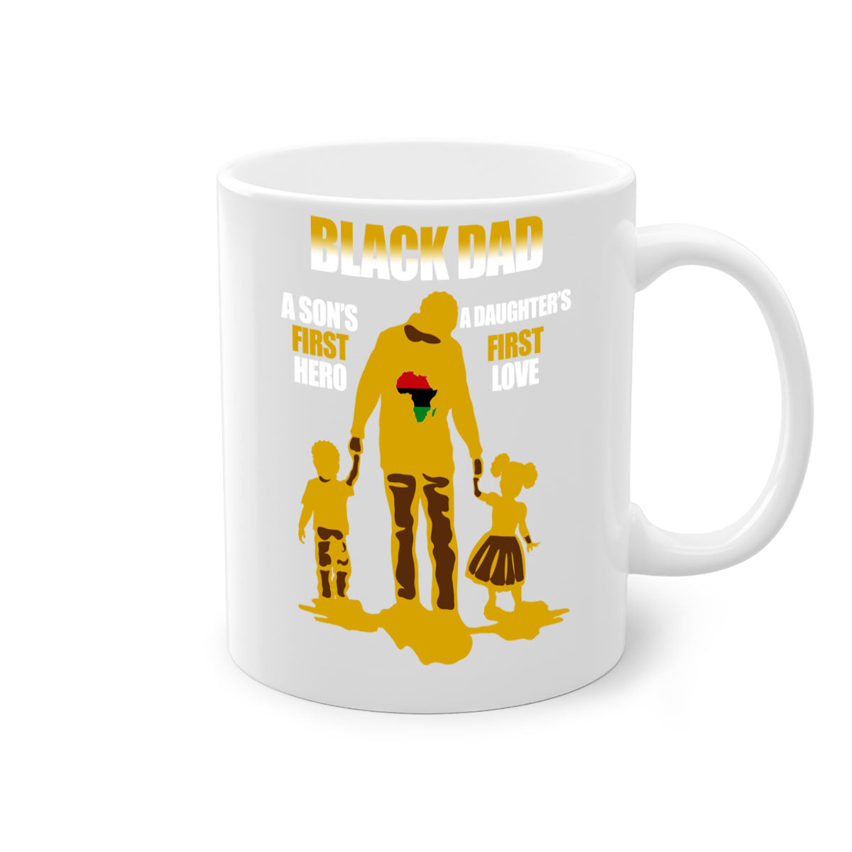 Black dad 212# mug with colorful handle and glossy finish, available in multiple colors and sizes.