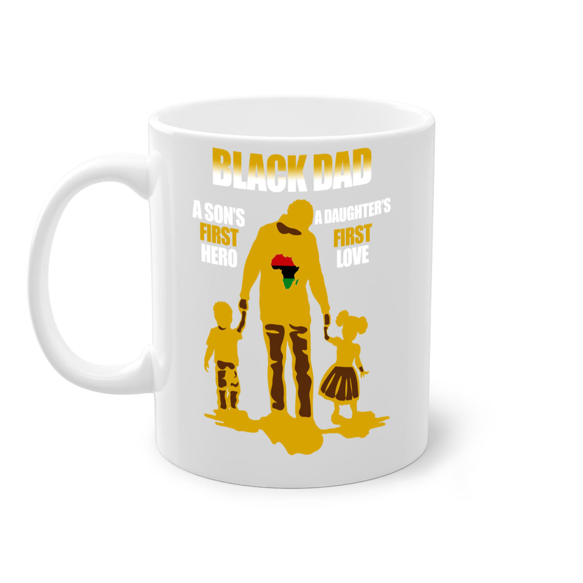 Black dad 212# mug with colorful handle and glossy finish, available in multiple colors and sizes.