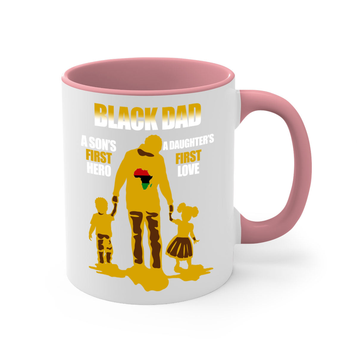 Black dad 212# mug with colorful handle and glossy finish, available in multiple colors and sizes.