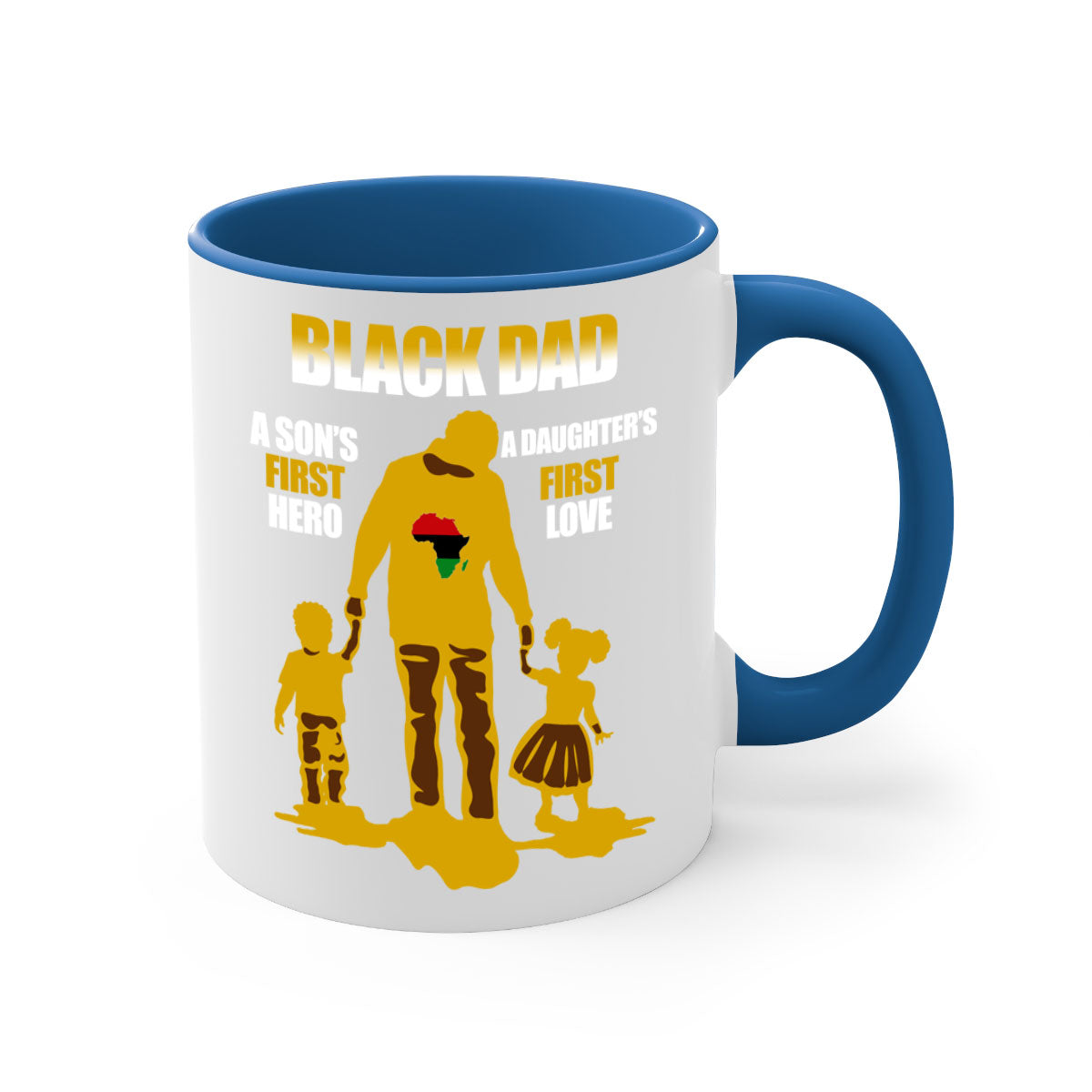 Black dad 212# mug with colorful handle and glossy finish, available in multiple colors and sizes.