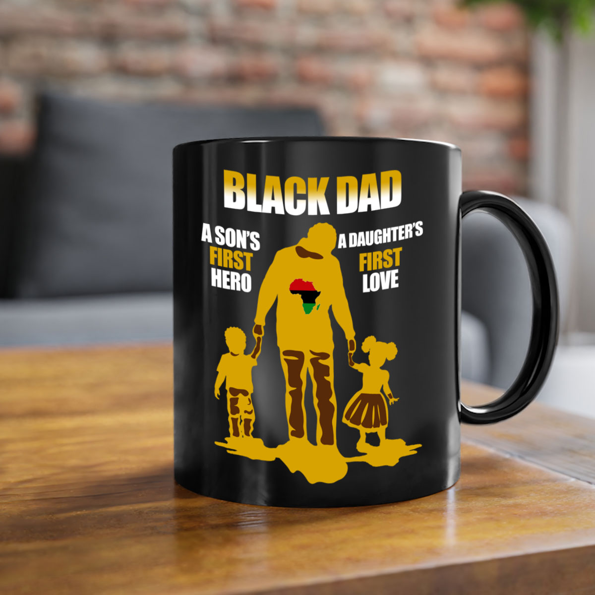 Black dad 212# mug with colorful handle and glossy finish, available in multiple colors and sizes.