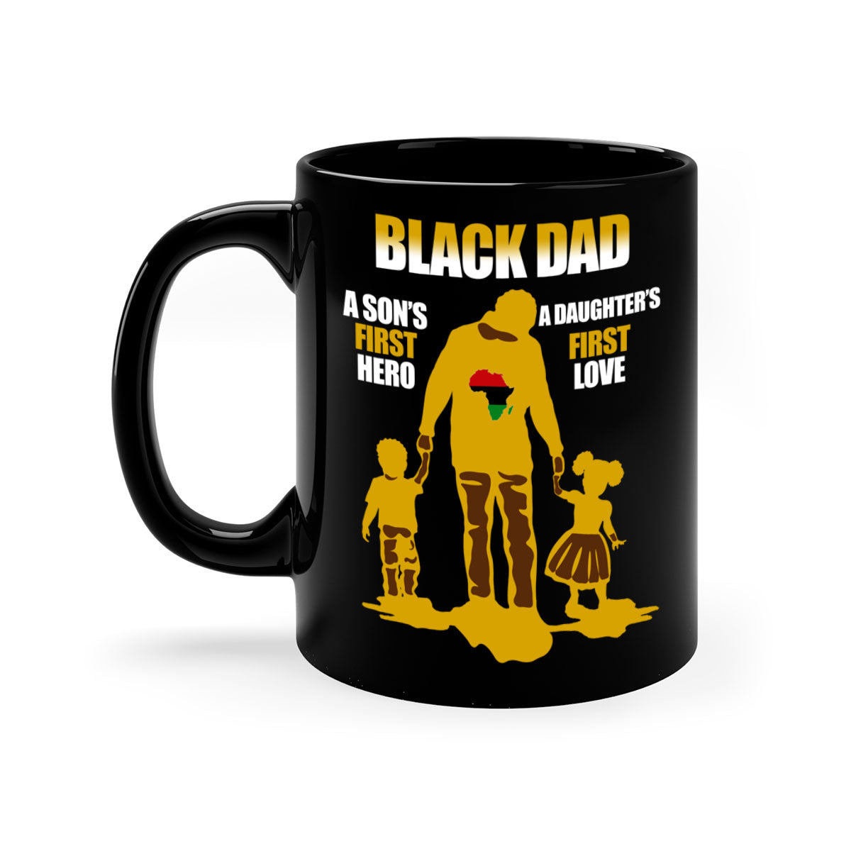 Black dad 212# mug with colorful handle and glossy finish, available in multiple colors and sizes.