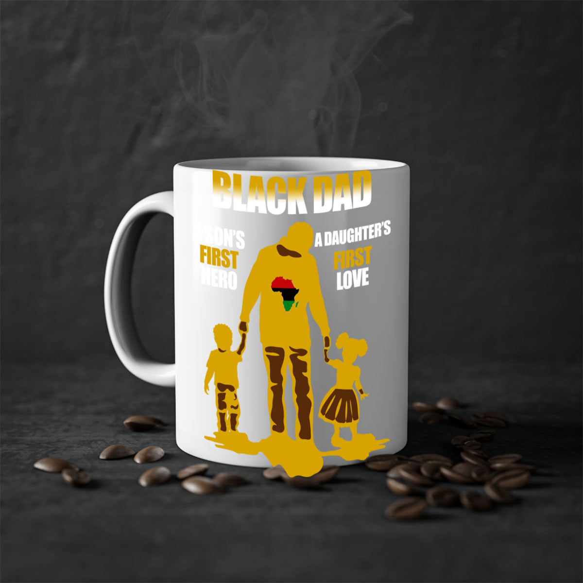 Black dad 212# mug with colorful handle and glossy finish, available in multiple colors and sizes.