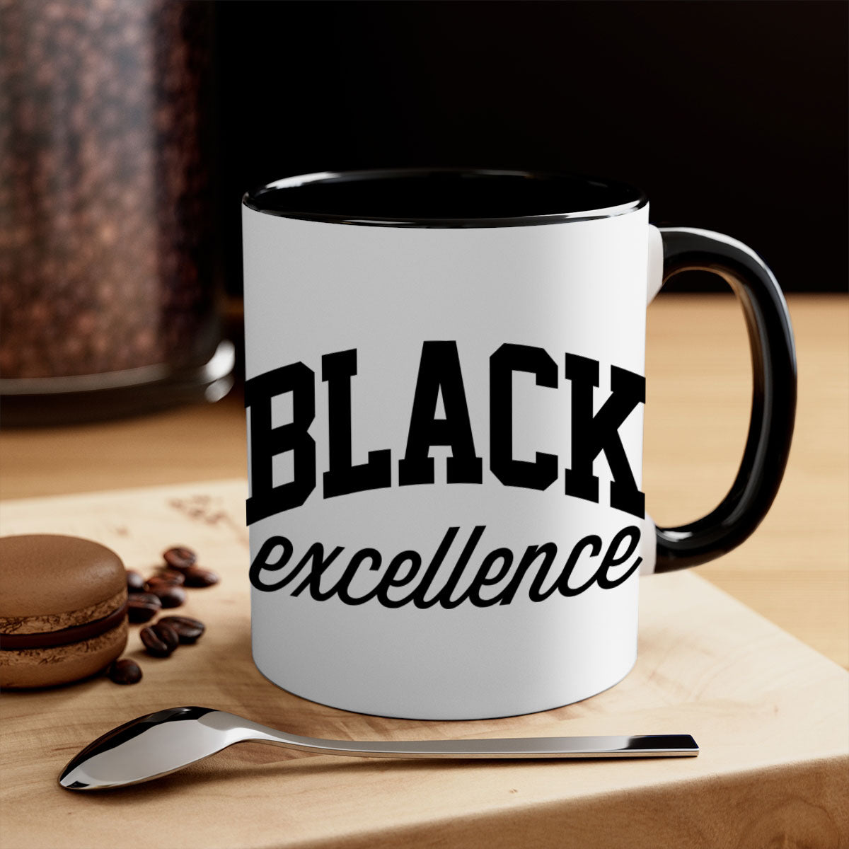 Black Excellence 211# Mug featuring a glossy finish with a colored handle and interior, available in multiple colors.