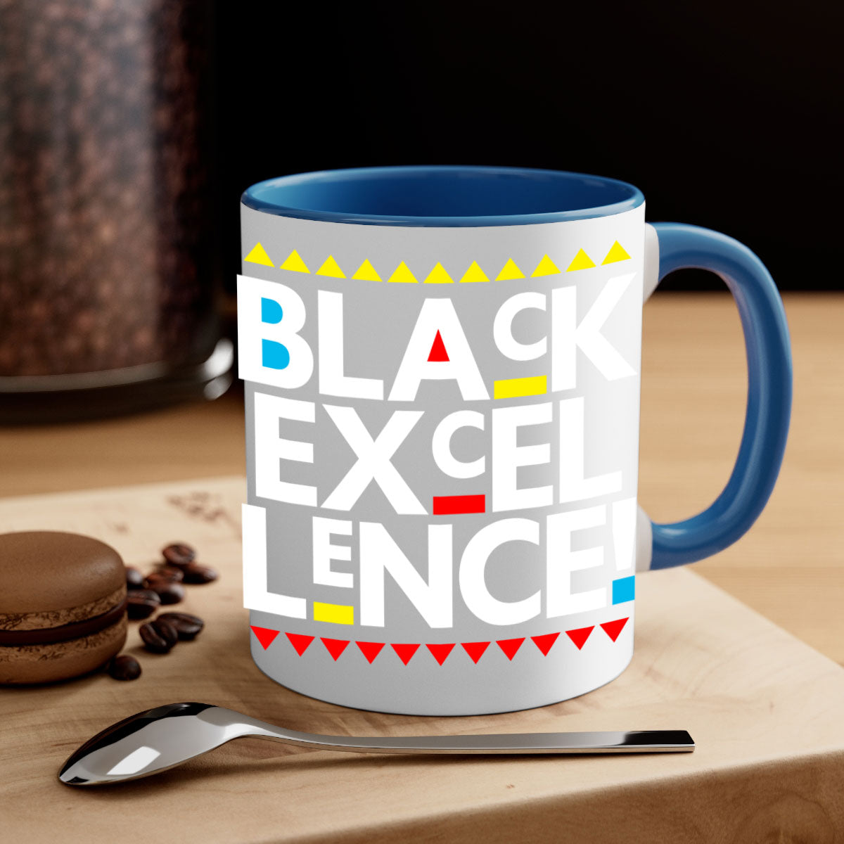 Black Excellence 210# Mug with colored handle and glossy finish, available in multiple colors and sizes.