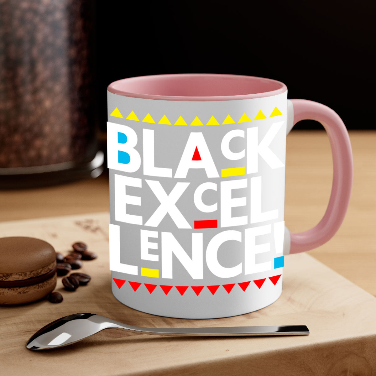 Black Excellence 210# Mug with colored handle and glossy finish, available in multiple colors and sizes.