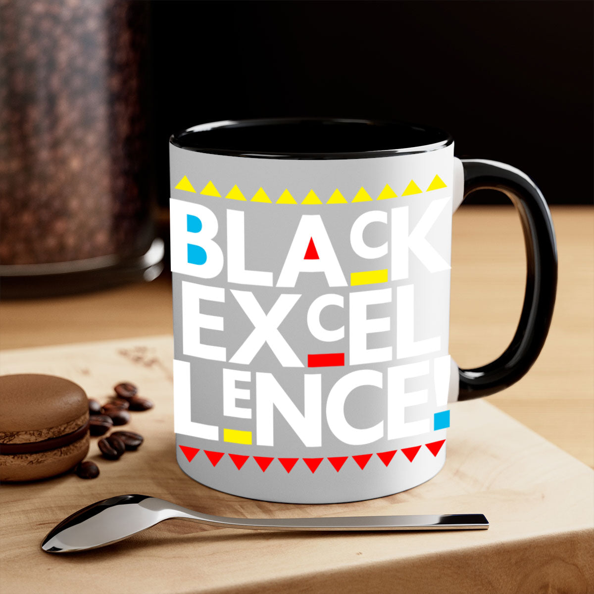 Black Excellence 210# Mug with colored handle and glossy finish, available in multiple colors and sizes.