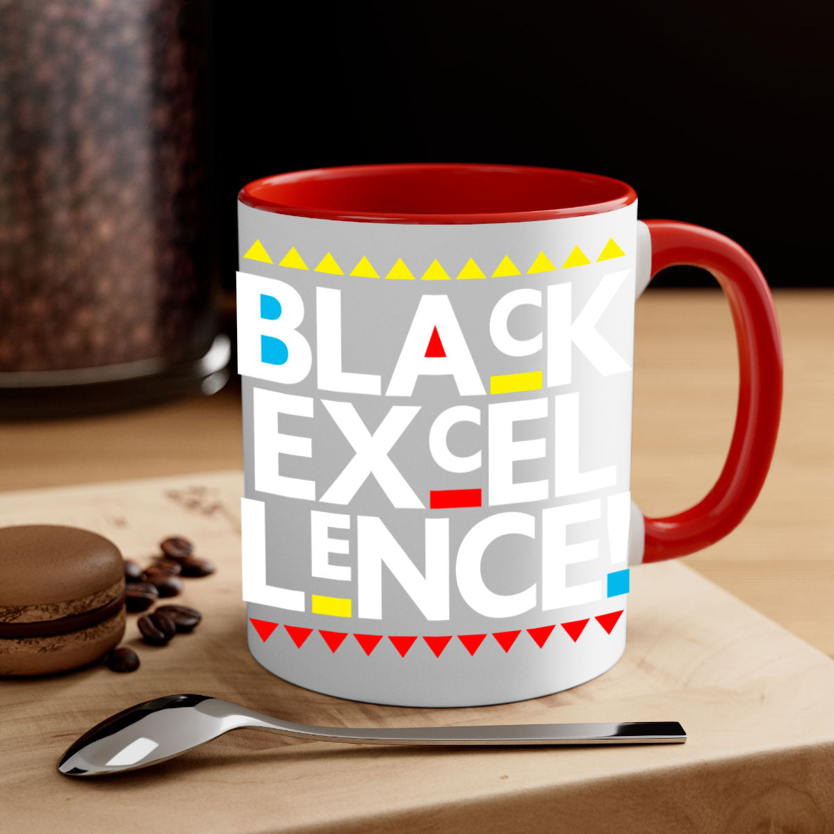 Black Excellence 210# Mug with colored handle and glossy finish, available in multiple colors and sizes.