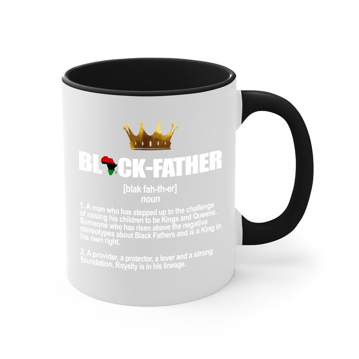 Black father 247# Mug featuring a glossy finish with a colored handle and interior, available in multiple colors.