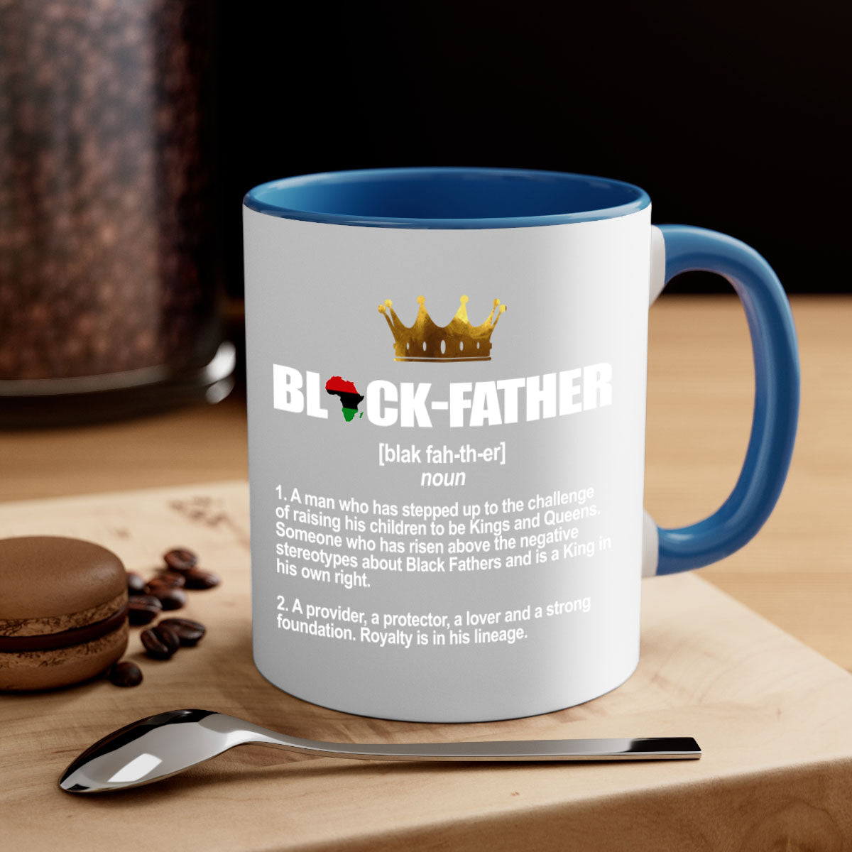 Black father 247# Mug featuring a glossy finish with a colored handle and interior, available in multiple colors.