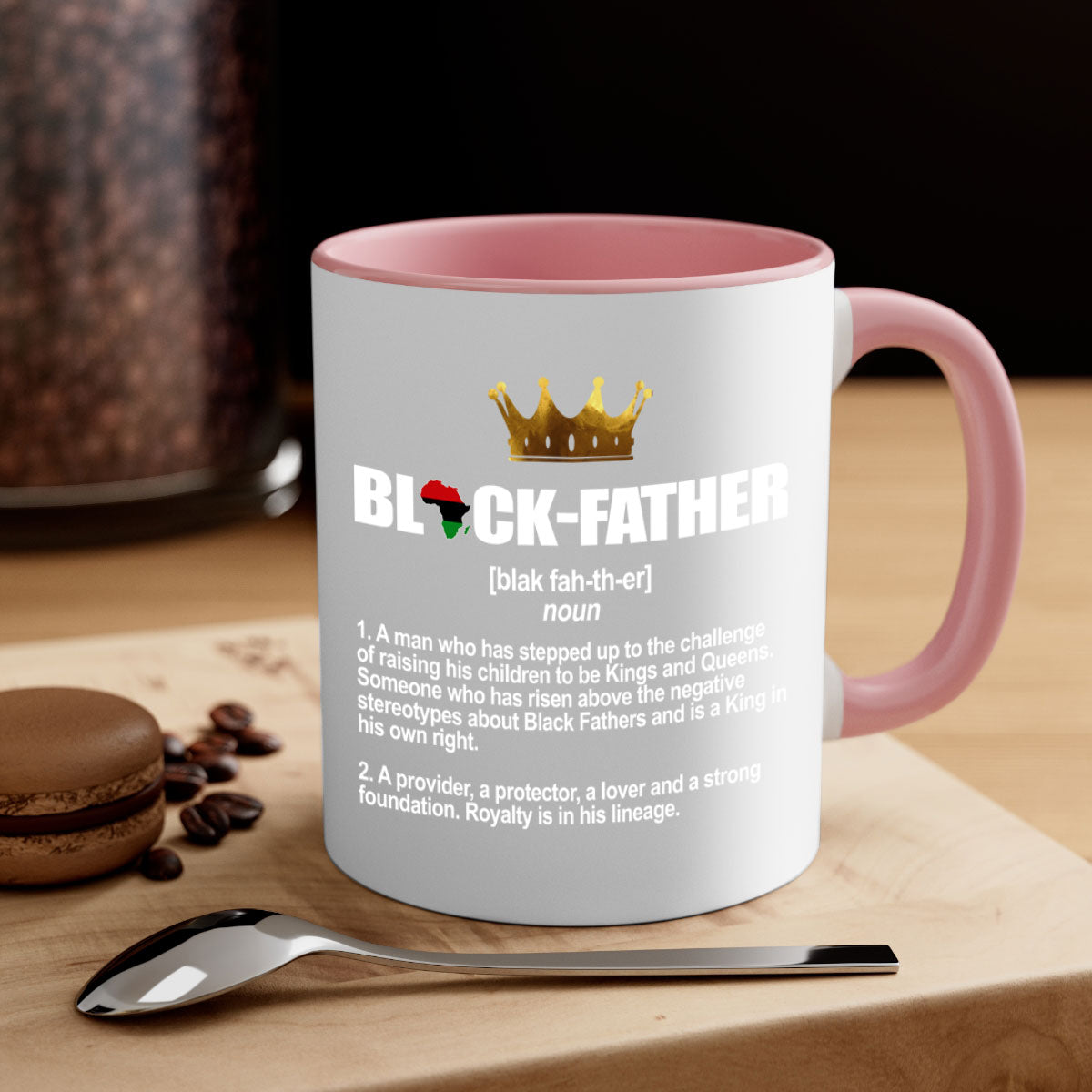 Black father 247# Mug featuring a glossy finish with a colored handle and interior, available in multiple colors.