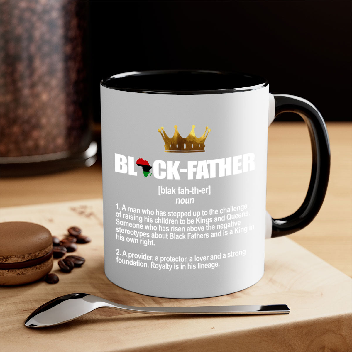 Black father 247# Mug featuring a glossy finish with a colored handle and interior, available in multiple colors.