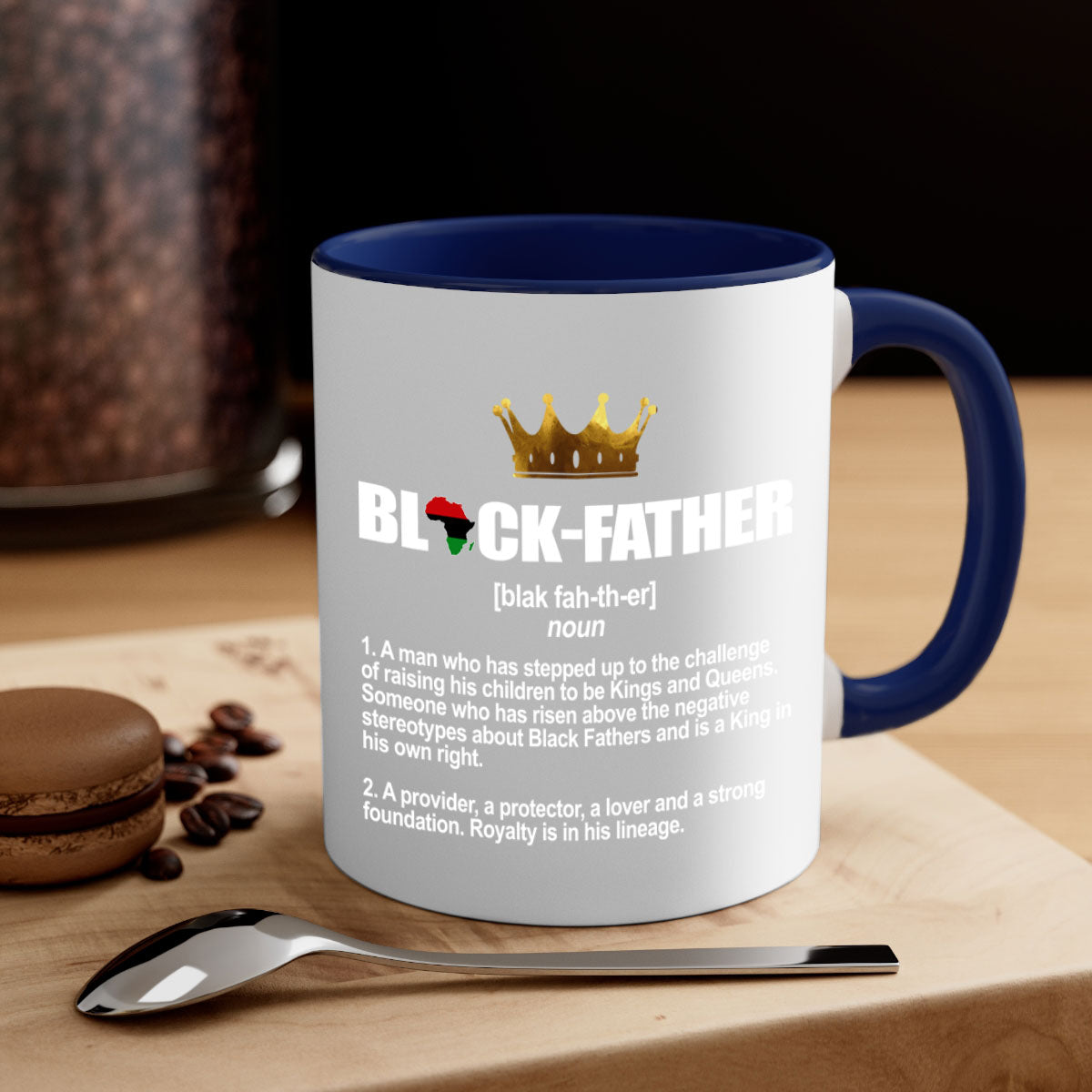 Black father 247# Mug featuring a glossy finish with a colored handle and interior, available in multiple colors.