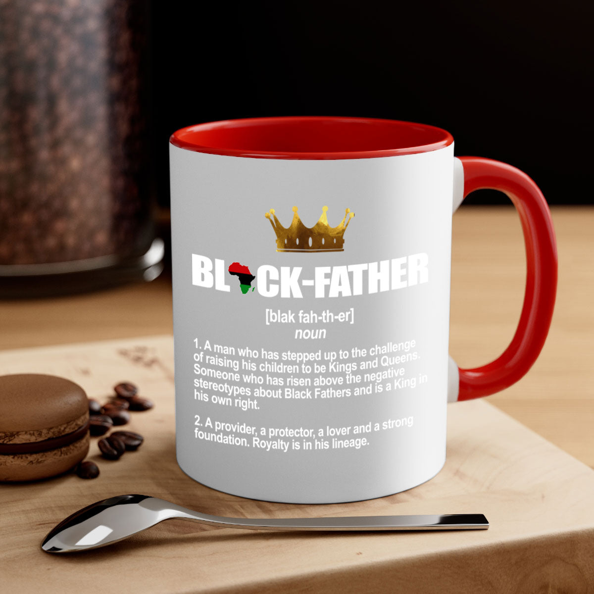 Black father 247# Mug featuring a glossy finish with a colored handle and interior, available in multiple colors.