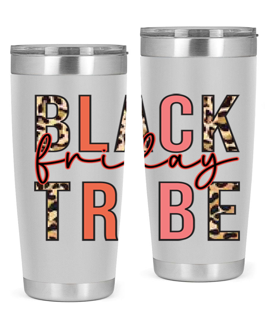 Black Friday Tribe 46# 20oz Tumbler in stainless steel with a sleek design, featuring a drink-thru lid and copper lining.