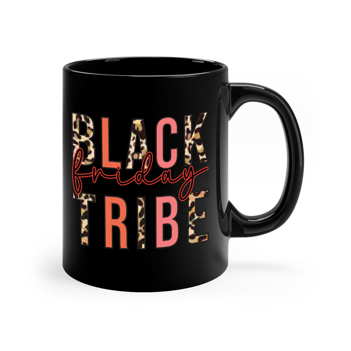 Black Friday Tribe 46# Mug with colorful handle and glossy finish, available in multiple sizes.