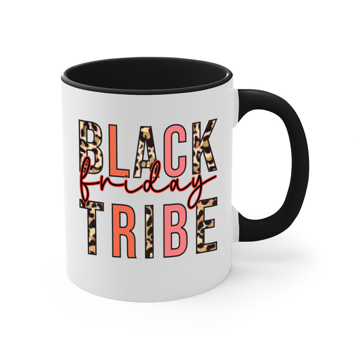 Black Friday Tribe 46# Mug with colorful handle and glossy finish, available in multiple sizes.