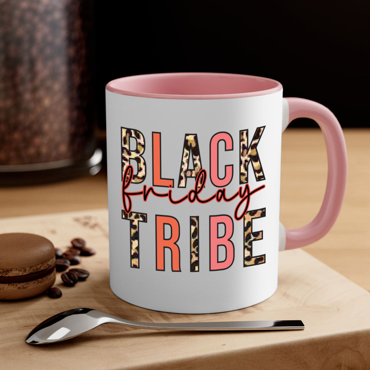 Black Friday Tribe 46# Mug with colorful handle and glossy finish, available in multiple sizes.