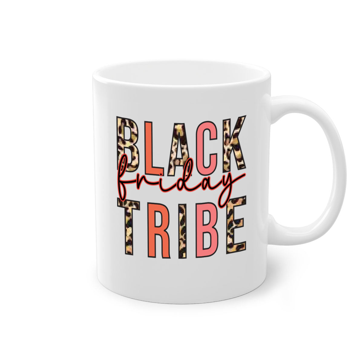 Black Friday Tribe 46# Mug with colorful handle and glossy finish, available in multiple sizes.