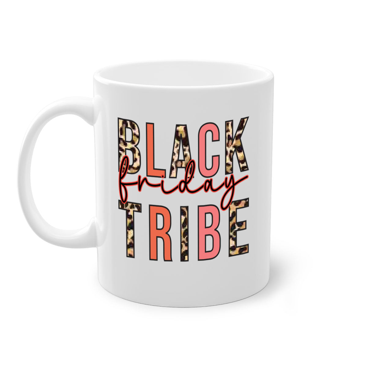 Black Friday Tribe 46# Mug with colorful handle and glossy finish, available in multiple sizes.