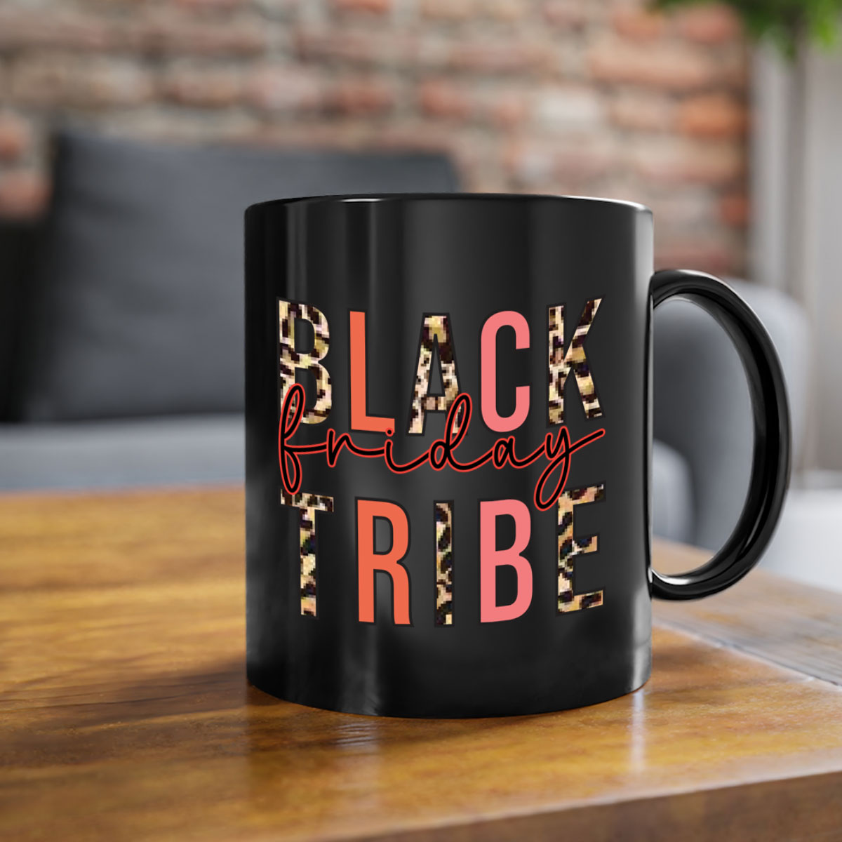 Black Friday Tribe 46# Mug with colorful handle and glossy finish, available in multiple sizes.