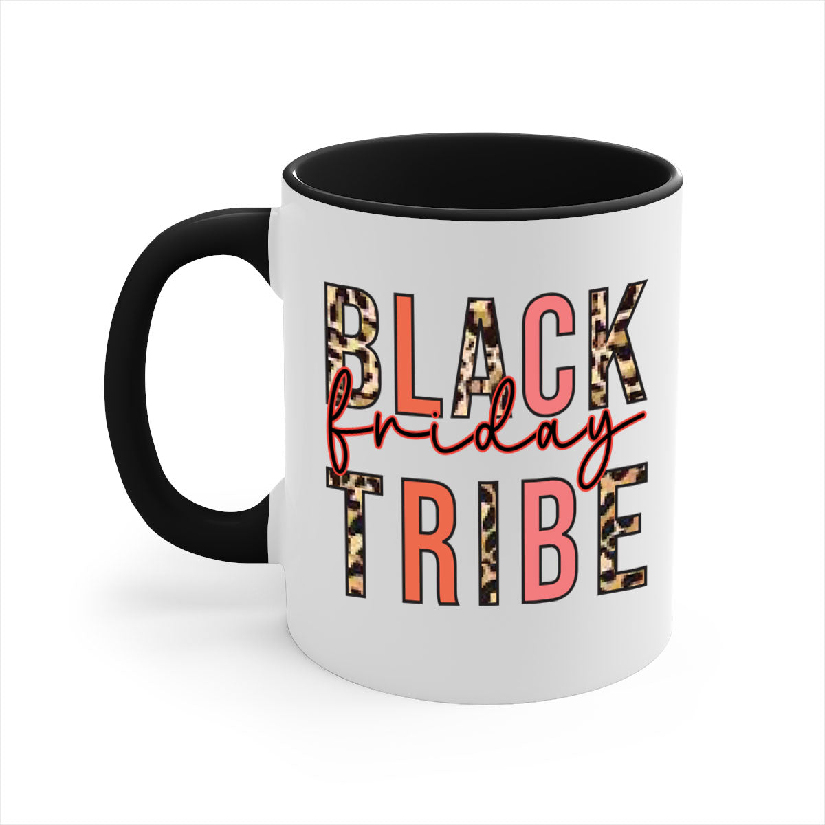 Black Friday Tribe 46# Mug with colorful handle and glossy finish, available in multiple sizes.