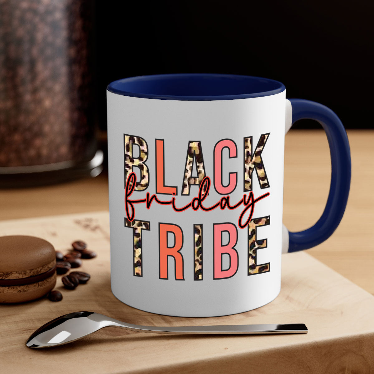 Black Friday Tribe 46# Mug with colorful handle and glossy finish, available in multiple sizes.