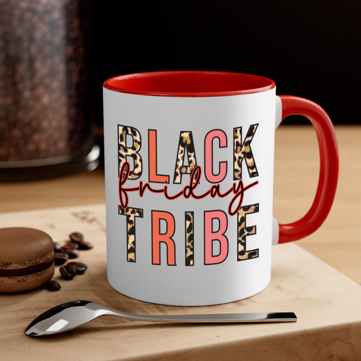 Black Friday Tribe 46# Mug with colorful handle and glossy finish, available in multiple sizes.