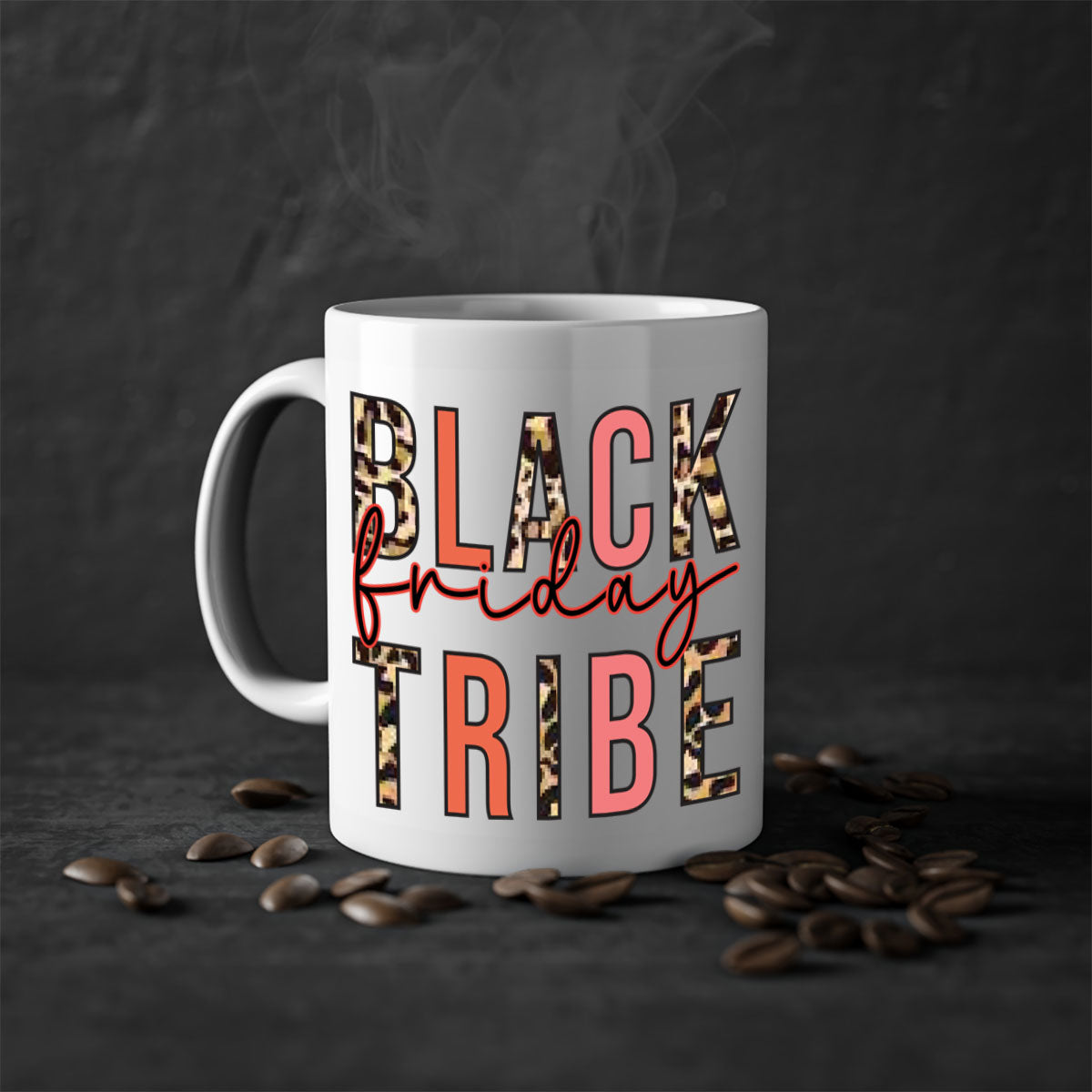 Black Friday Tribe 46# Mug with colorful handle and glossy finish, available in multiple sizes.