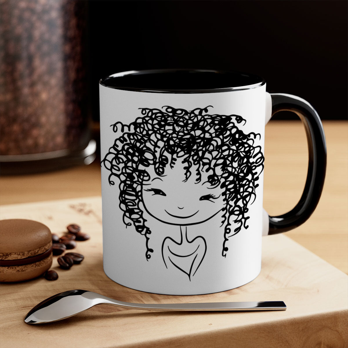 Black girl 17# Mug featuring a glossy finish with a colored handle and interior, available in multiple colors and sizes.