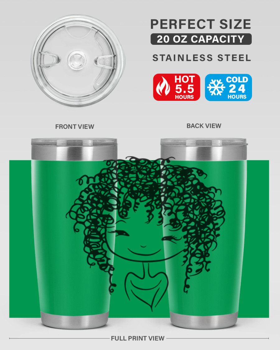 Black girl 17# tumbler, 20oz, double wall vacuum stainless steel with vibrant design, perfect for hot and cold beverages.