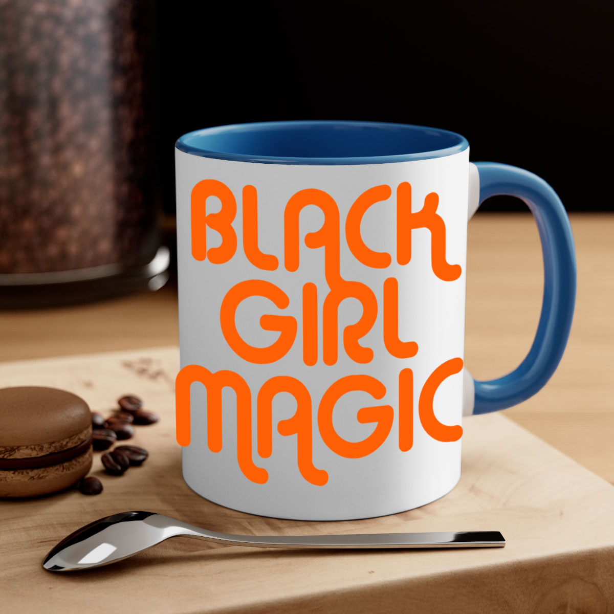 Black Girl Magic Mug with colorful handle and interior, showcasing a glossy finish and empowering design.