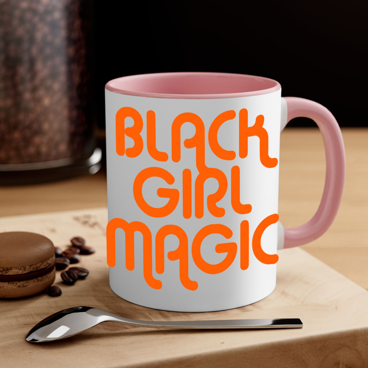 Black Girl Magic Mug with colorful handle and interior, showcasing a glossy finish and empowering design.