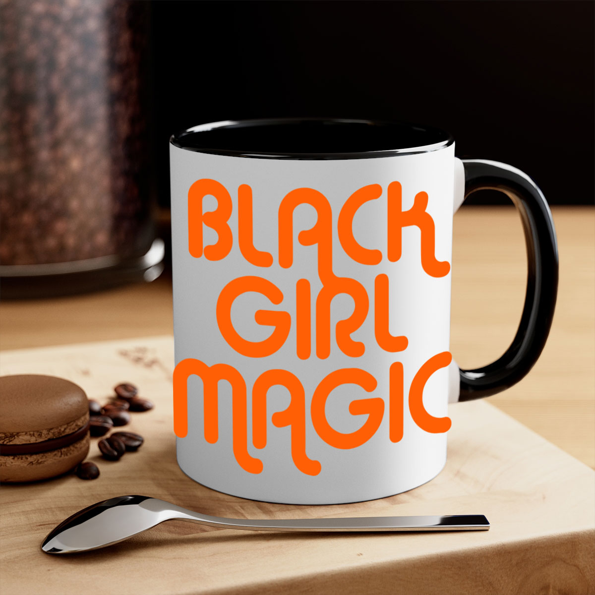 Black Girl Magic Mug with colorful handle and interior, showcasing a glossy finish and empowering design.