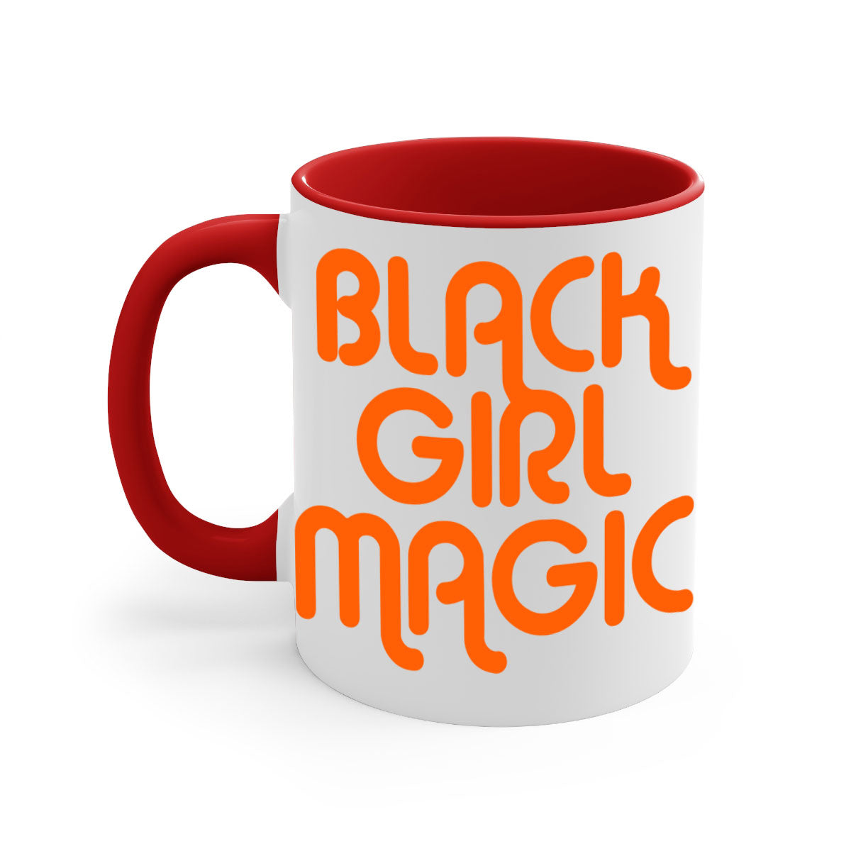 Black Girl Magic Mug with colorful handle and interior, showcasing a glossy finish and empowering design.