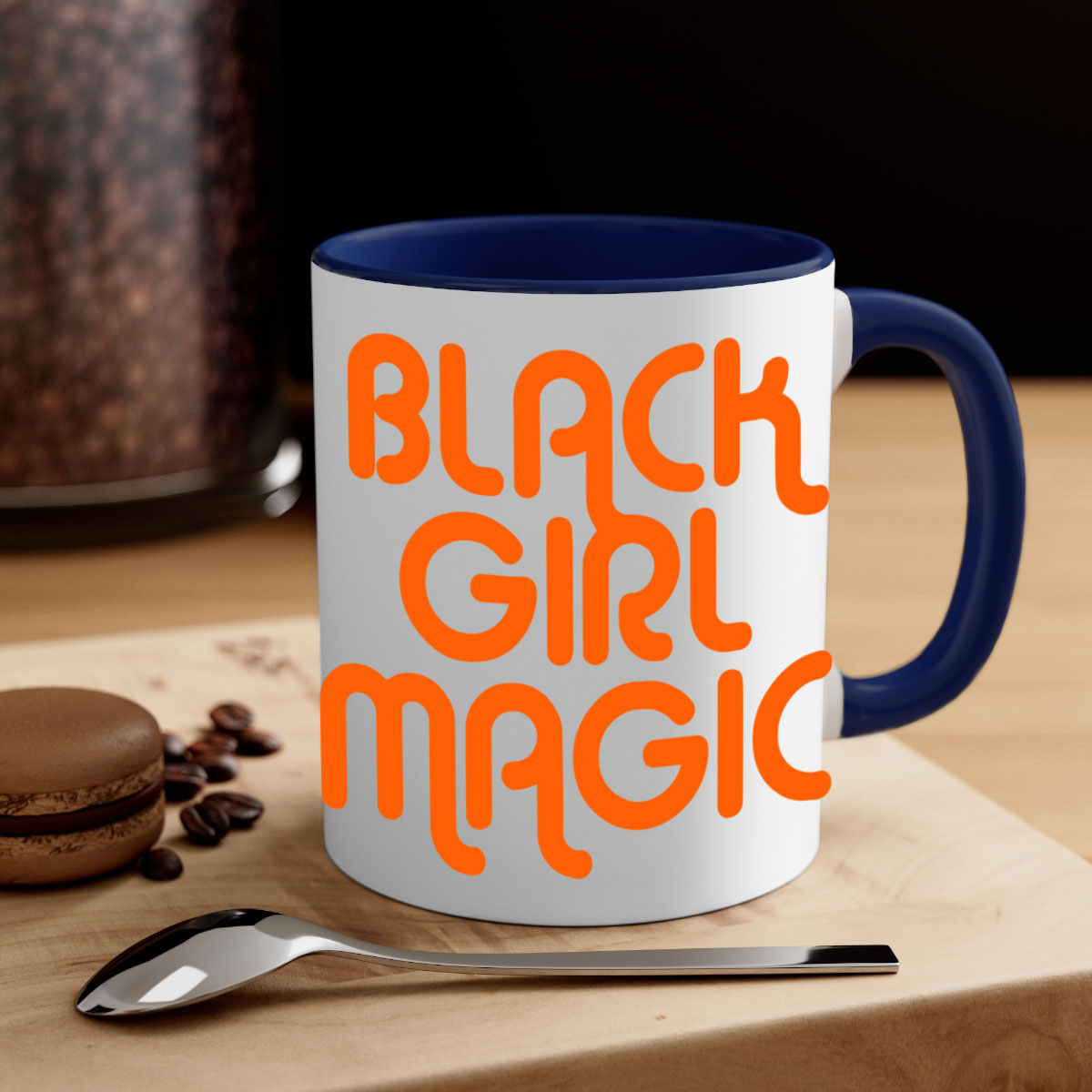 Black Girl Magic Mug with colorful handle and interior, showcasing a glossy finish and empowering design.