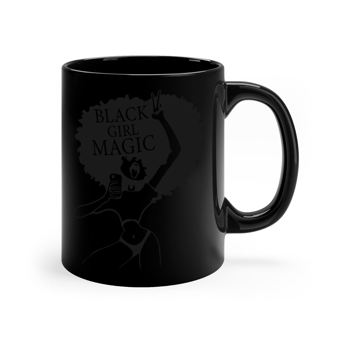 Black Girl Magic Mug featuring a glossy finish with a colored handle and interior, available in multiple colors and sizes.