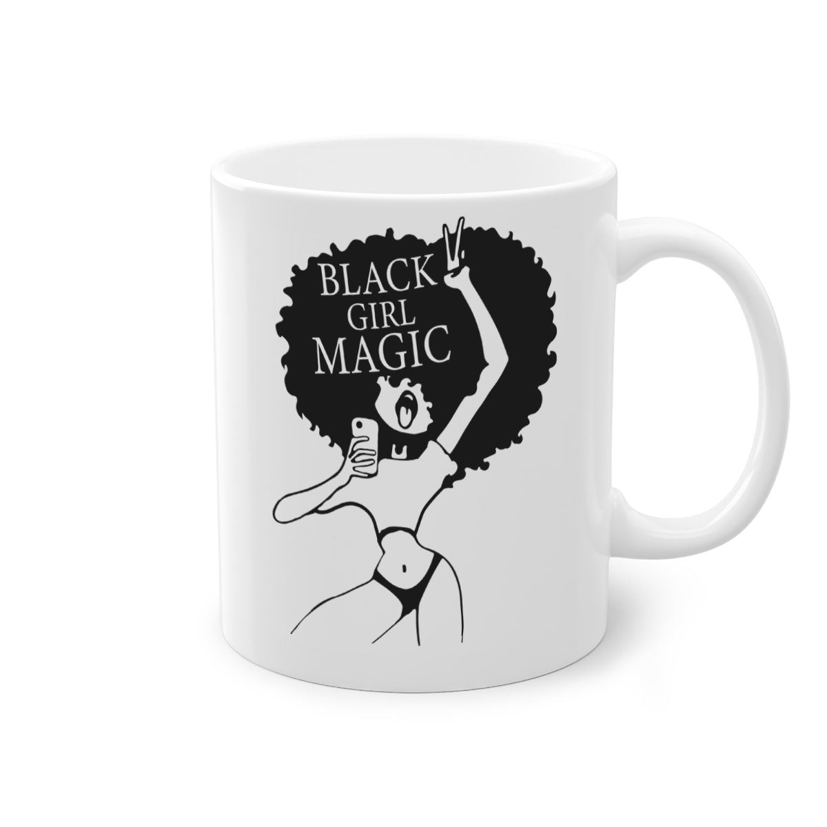 Black Girl Magic Mug featuring a glossy finish with a colored handle and interior, available in multiple colors and sizes.