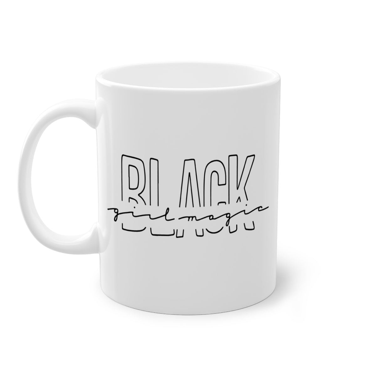 Black Girl Magic Mug featuring a glossy finish with a colored handle and interior, available in five vibrant colors.