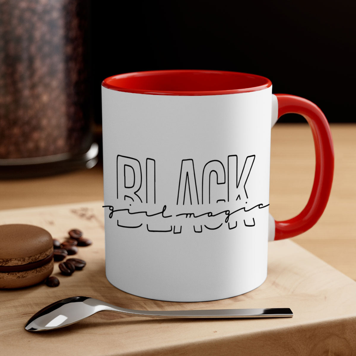 Black Girl Magic Mug featuring a glossy finish with a colored handle and interior, available in five vibrant colors.