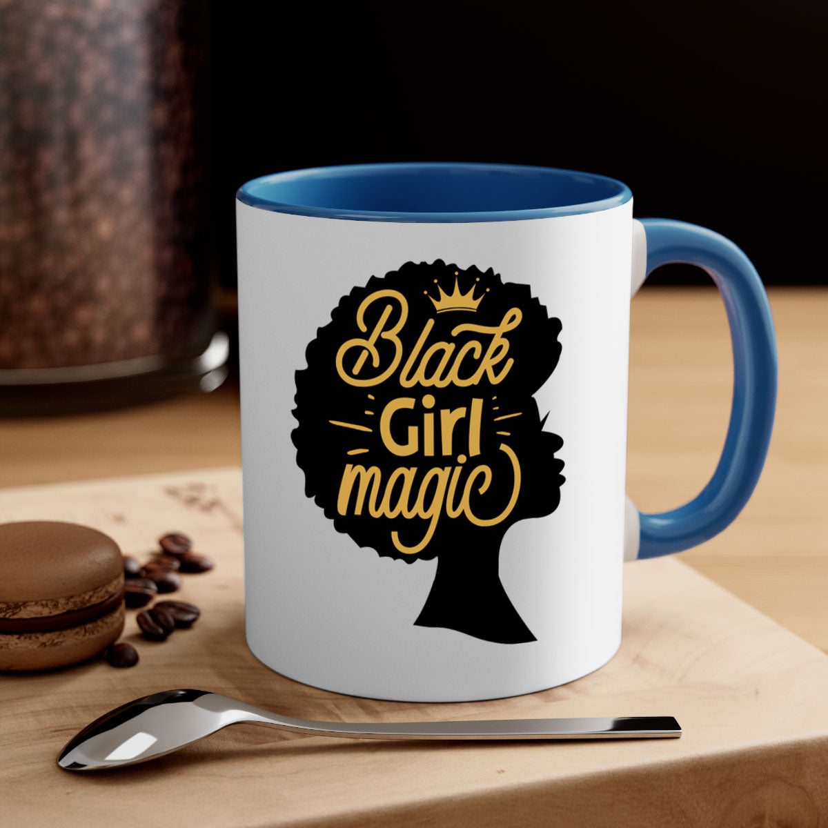 Black Girl Magic mug featuring a two-tone design with a colored handle and glossy finish, available in multiple colors.