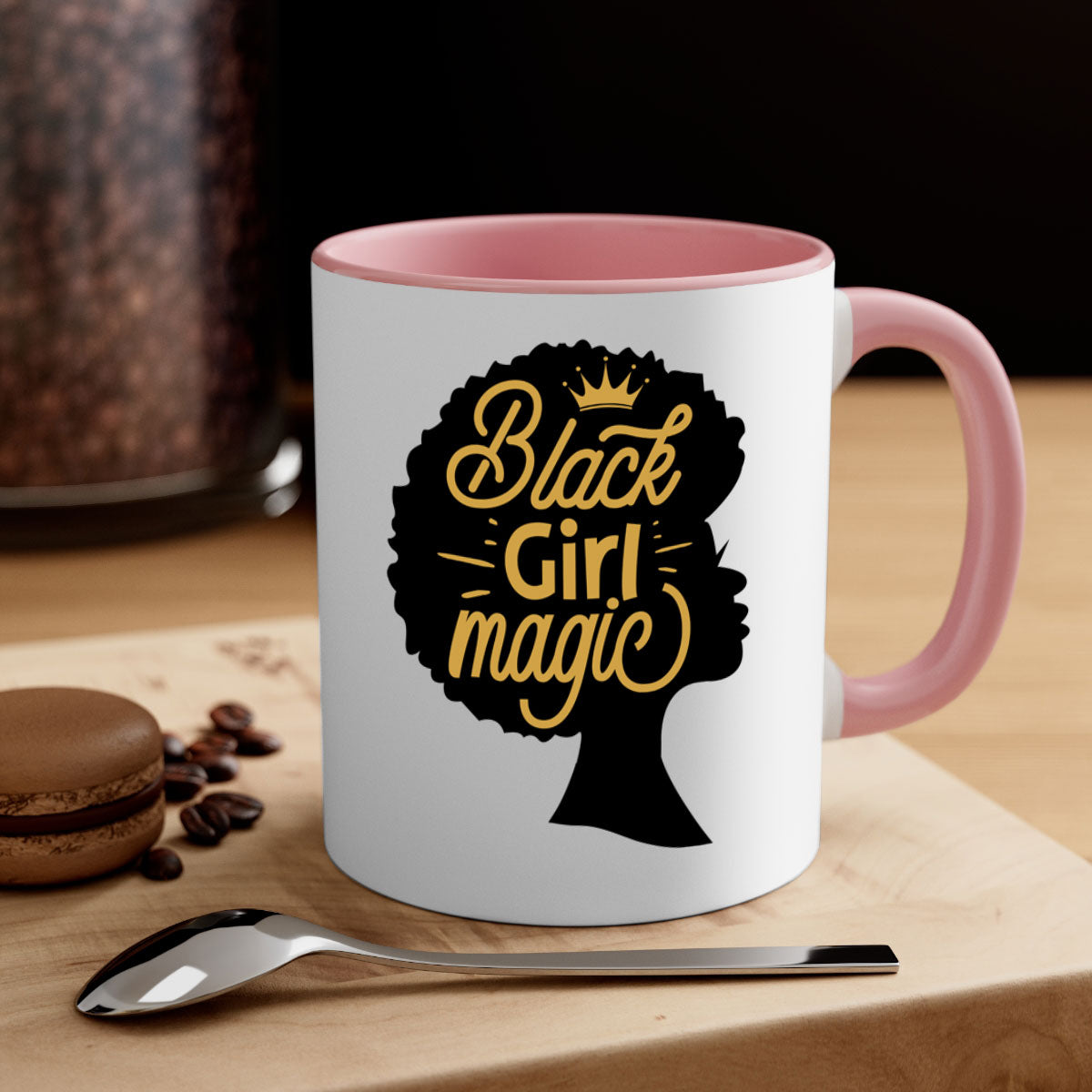 Black Girl Magic mug featuring a two-tone design with a colored handle and glossy finish, available in multiple colors.