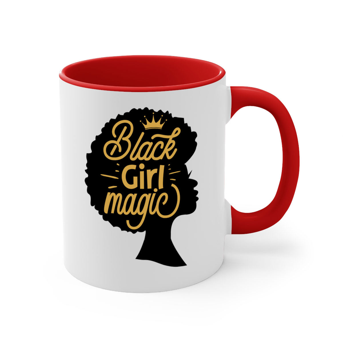 Black Girl Magic mug featuring a two-tone design with a colored handle and glossy finish, available in multiple colors.